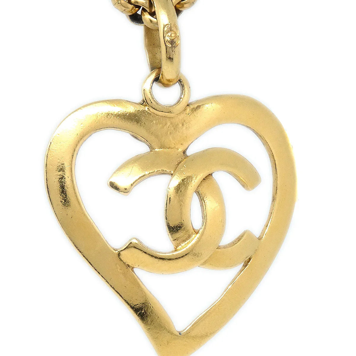 Chanel 1995 Gold CC Heart Cutout Pendant Necklace