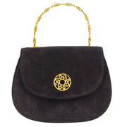 CELINE Chain Handbag Black Suede