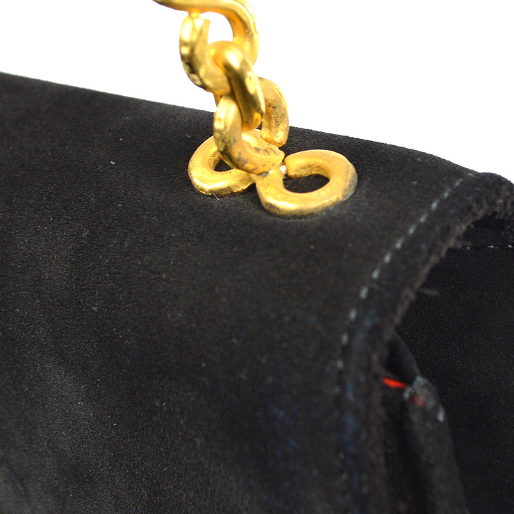 CELINE Chain Handbag Black Suede