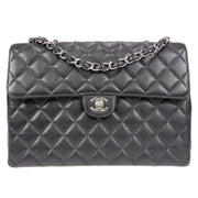 Chanel Classic Flap Jumbo Double Chain Shoulder Bag Black Caviar