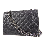 Chanel Classic Flap Jumbo Double Chain Shoulder Bag Black Caviar