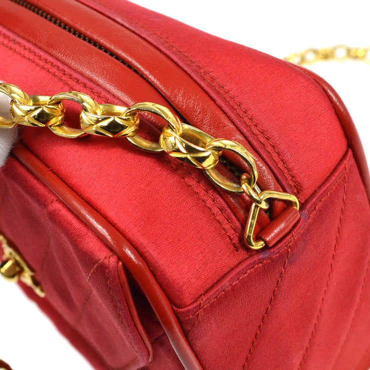 CHANEL Bijou Chain Shoulder Bag Red Satin