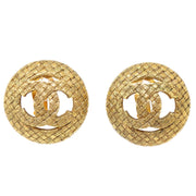 Chanel 1994 Woven CC Cutout Earrings Clip-On Gold 2889