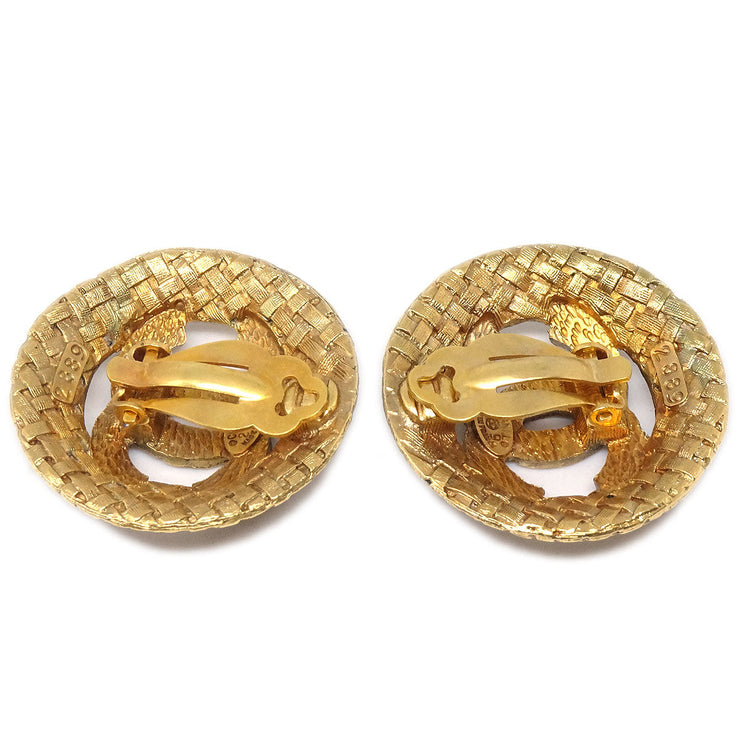 Chanel 1994 Woven CC Cutout Earrings Clip-On Gold 2889