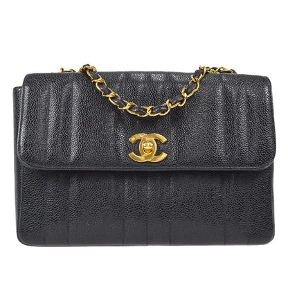 Chanel 1994-1996 Black Caviar Small Vertical Stitch Straight Flap Bag
