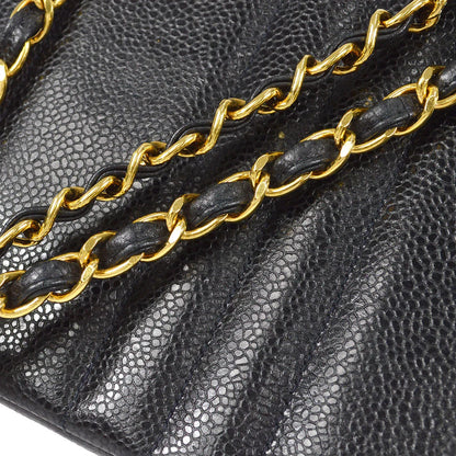 Chanel 1994-1996 Black Caviar Small Vertical Stitch Straight Flap Bag