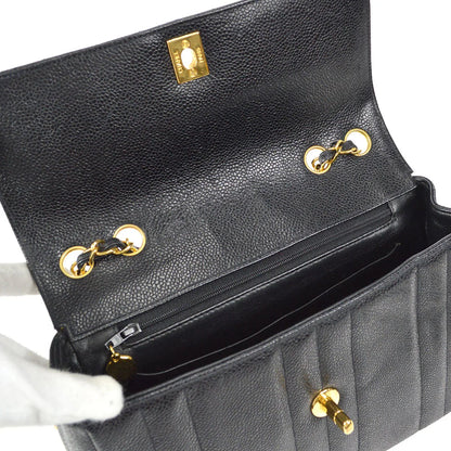 Chanel 1994-1996 Black Caviar Small Vertical Stitch Straight Flap Bag