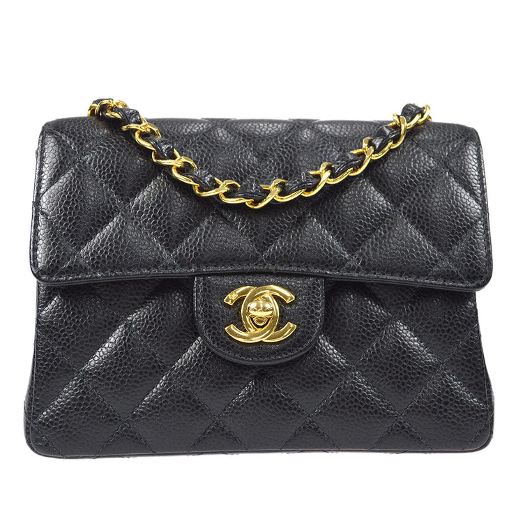 CHANEL Classic Flap Mini Square Chain Shoulder Bag Black Caviar