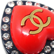 CHANEL Heart Earrings Rhinestone Clip-On 95P