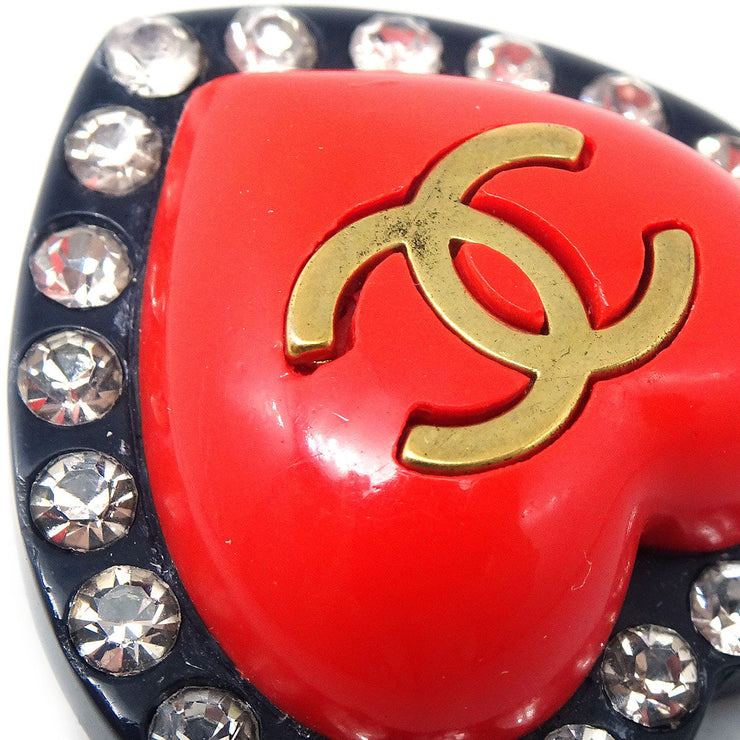 CHANEL Heart Earrings Rhinestone Clip-On 95P