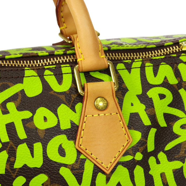 Louis Vuitton Neon Green Graffiti Classic Monogram Speedy 30 Bag
