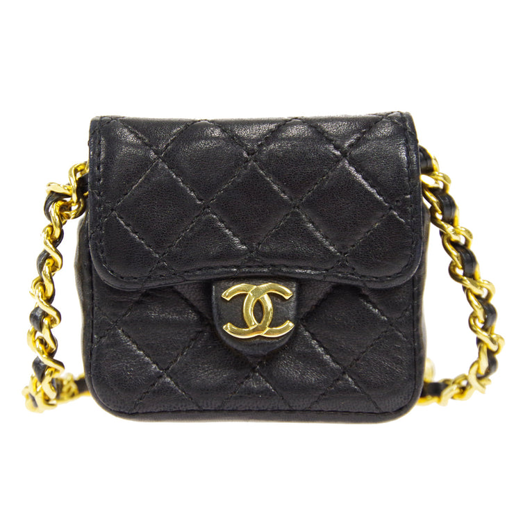 Chanel Classic Flap Micro Shoulder Bag Black Lambskin