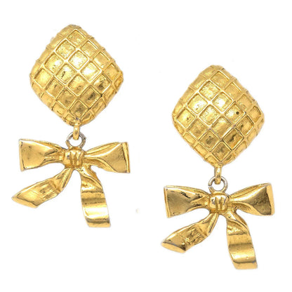 Chanel 1980s Dangle Bow Earrings Gold Clip-On