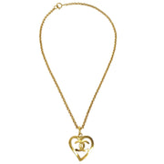 Chanel 1995 Gold CC Heart Cutout Pendant Necklace