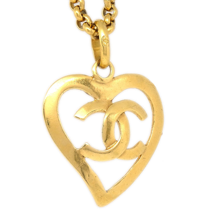 Chanel 1995 Gold CC Heart Cutout Pendant Necklace