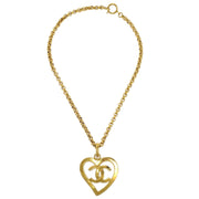 Chanel 1995 Gold CC Heart Cutout Pendant Necklace