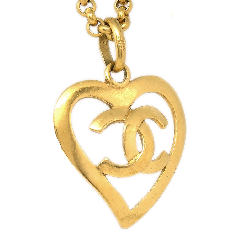 Chanel 1995 Gold CC Heart Cutout Pendant Necklace