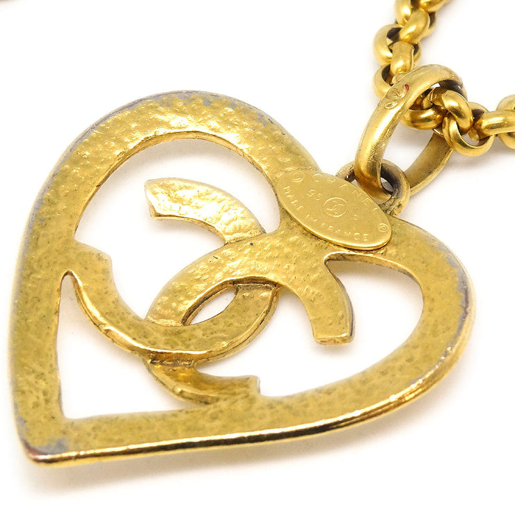 Chanel 1995 Gold CC Heart Cutout Pendant Necklace