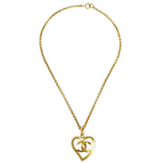 Chanel 1995 Gold CC Heart Cutout Pendant Necklace