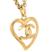 Chanel 1995 Gold CC Heart Cutout Pendant Necklace