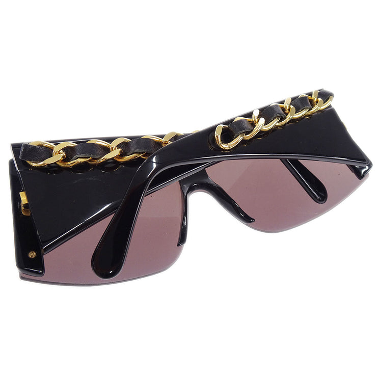 CHANEL Chain Sunglasses Eye Wear Black Small Good – AMORE Vintage