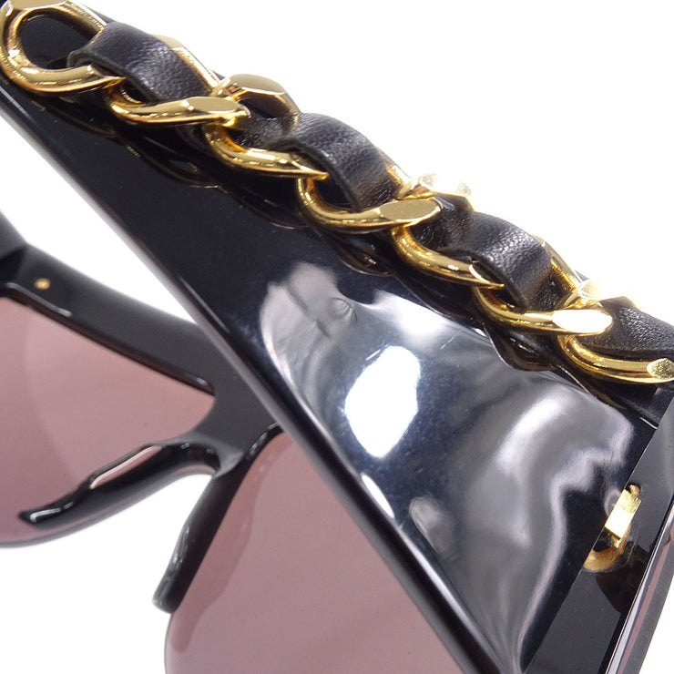 CHANEL Chain Sunglasses Eye Wear Black Small Good