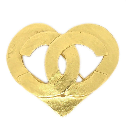 CHANEL 1995 Heart Brooch Pin Gold