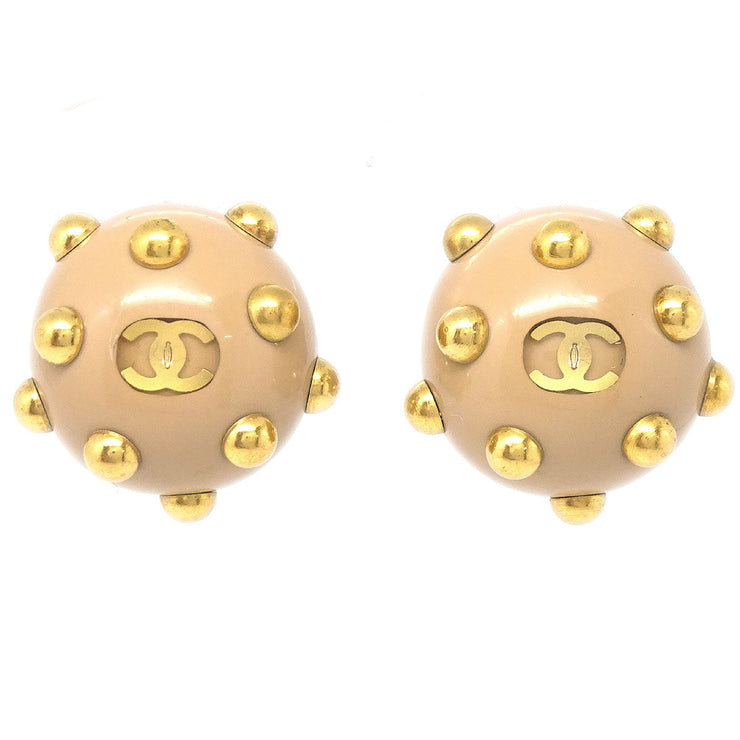 Chanel 2000 Studded Ball Earrings Beige Gold Clip-On 00A