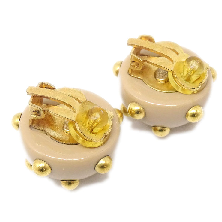 Chanel 2000 Studded Ball Earrings Beige Gold Clip-On 00A