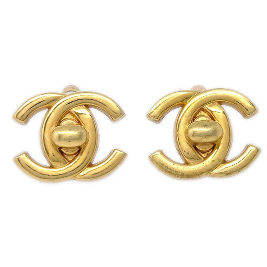 CHANEL 1996 Turnlock Earrings Clip-On Gold 96P