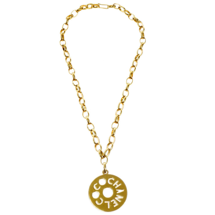 Chanel Logo Cutout Gold Chain Pendant Necklace