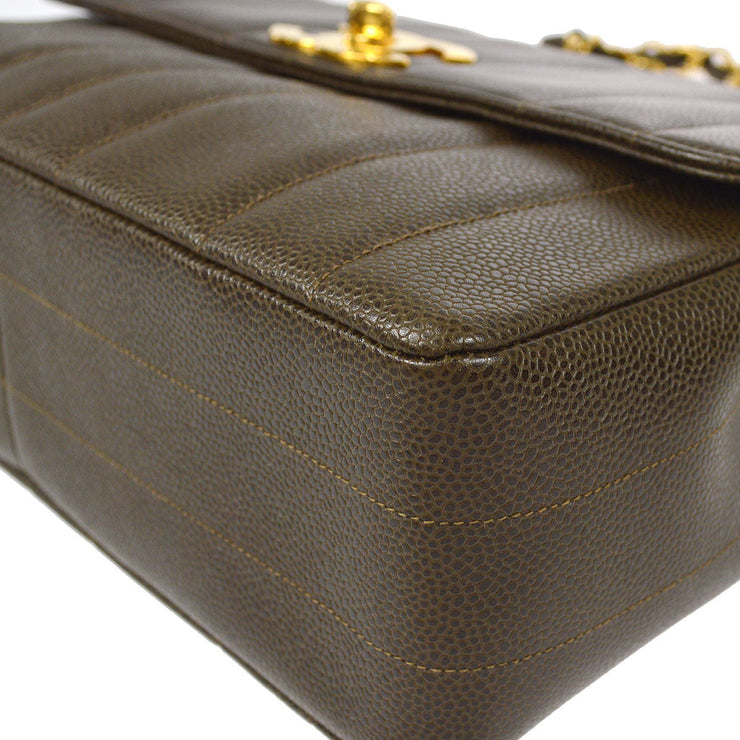 CHANEL 1994-1996 Big CC Vertical Straight Flap Jumbo Brown Caviar