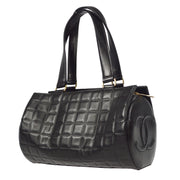 CHANEL 2001-2003 Choco Bar Cylindrical Handbag Black Lambskin