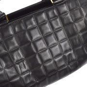 CHANEL 2001-2003 Choco Bar Cylindrical Handbag Black Lambskin