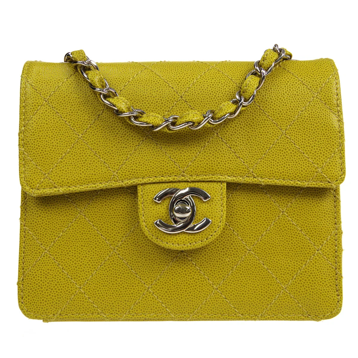 CHANEL * 1997-1999 Classic Square Flap 17 Green Caviar