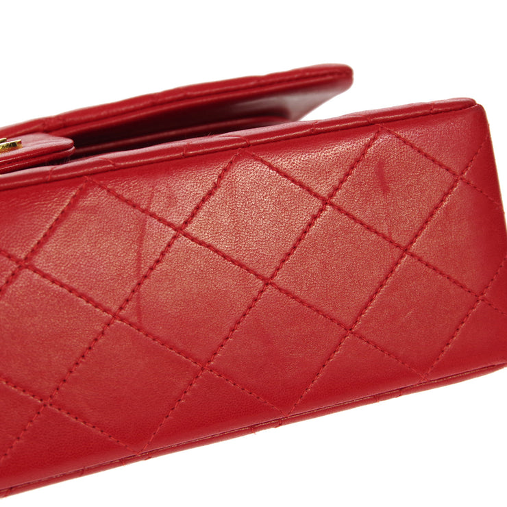 CHANEL 1990s Classic Double Flap Medium Red Lambskin