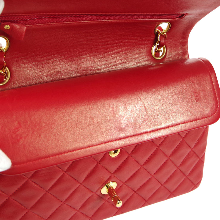 CHANEL 1990s Classic Double Flap Medium Red Lambskin