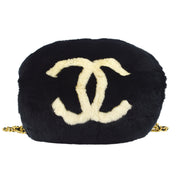 CHANEL 2001 CC Logo Muff Black Fur Satchel