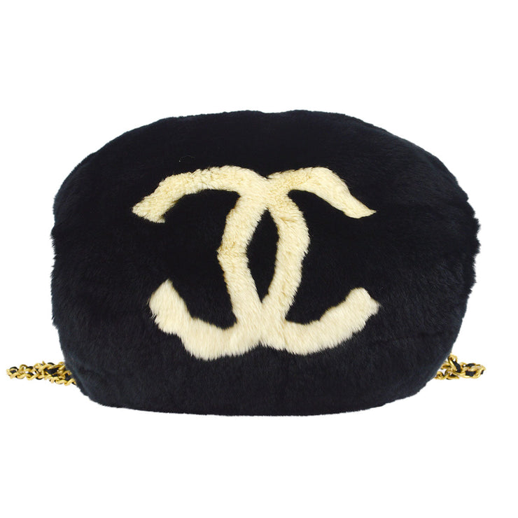 CHANEL 2001 CC Logo Muff Black Fur Satchel