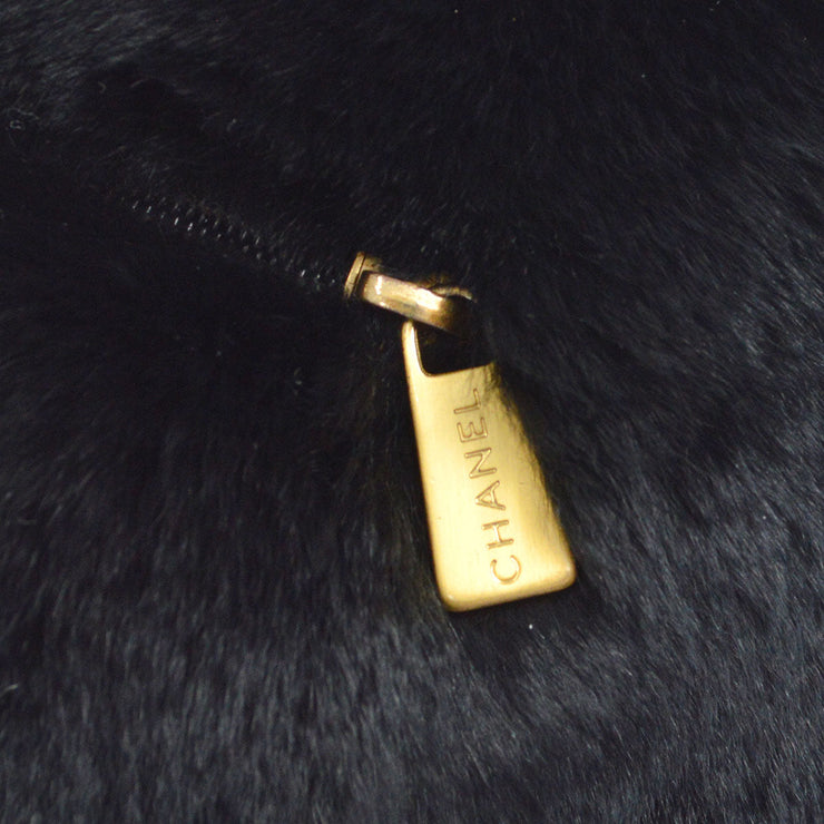 CHANEL 2001 CC Logo Muff Black Fur Satchel