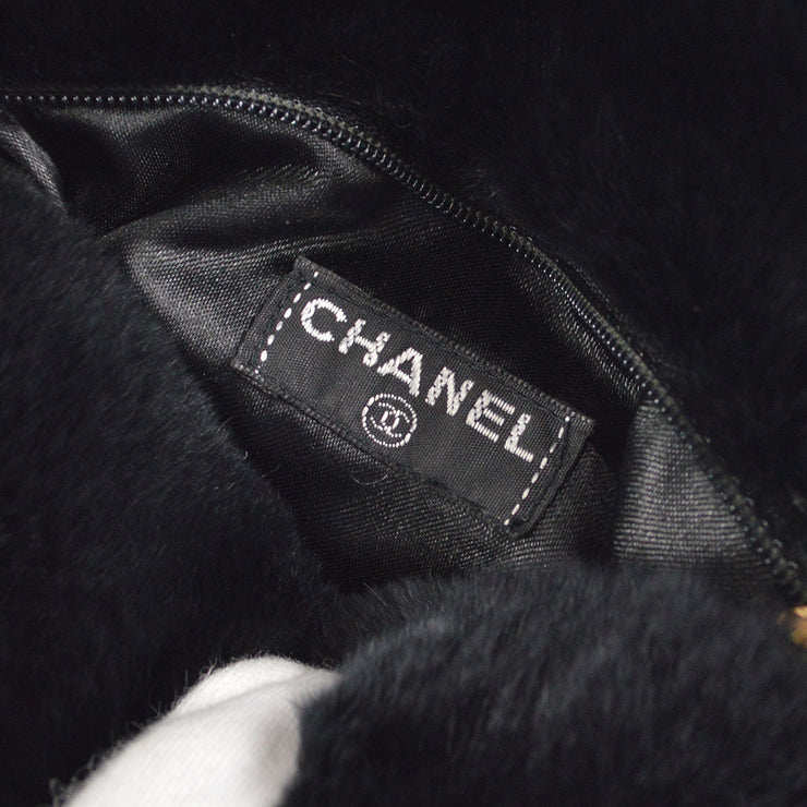 CHANEL 2001 CC Logo Muff Black Fur Satchel