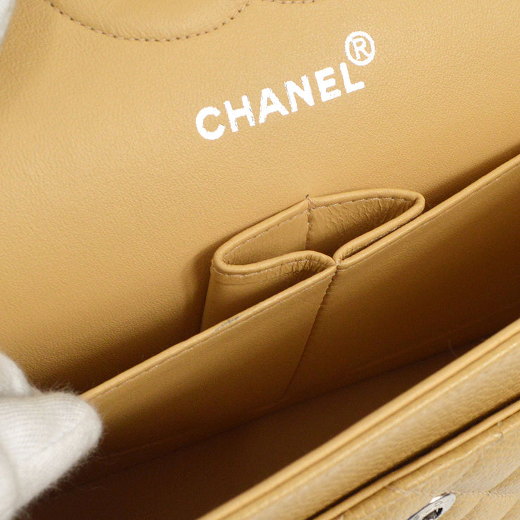Chanel 1997-1999クラシックダブルフラップミディアムSHWベージュキャビア