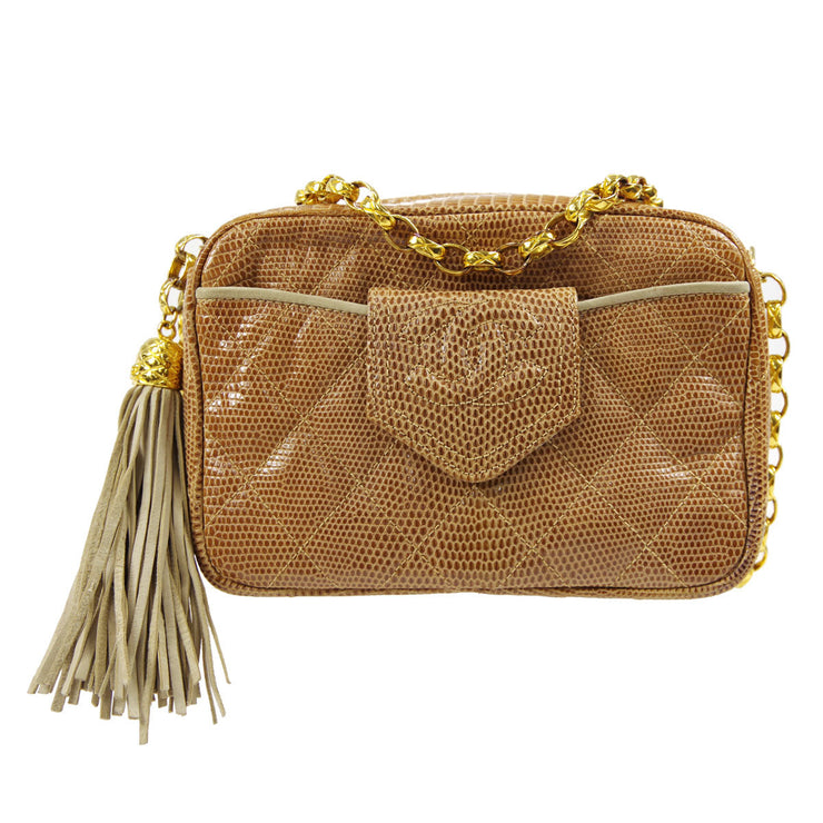 CHANEL * 1989-1991 Pocket Camera Bag Mini Beige Lizard