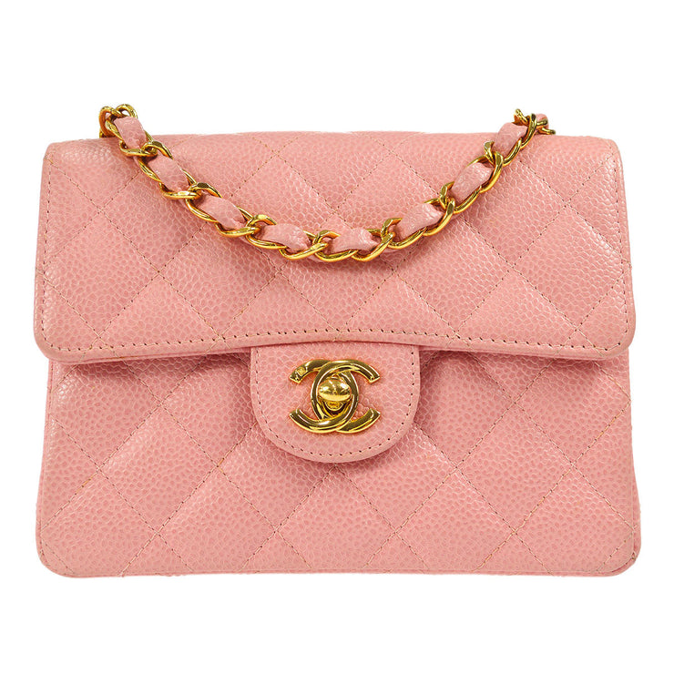 CHANEL Classic Flap Mini Square Chain Shoulder Bag Pink Caviar