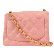 CHANEL Classic Flap Mini Square Chain Shoulder Bag Pink Caviar