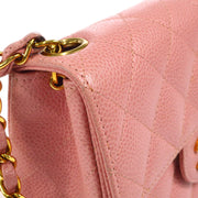 CHANEL Classic Flap Mini Square Chain Shoulder Bag Pink Caviar