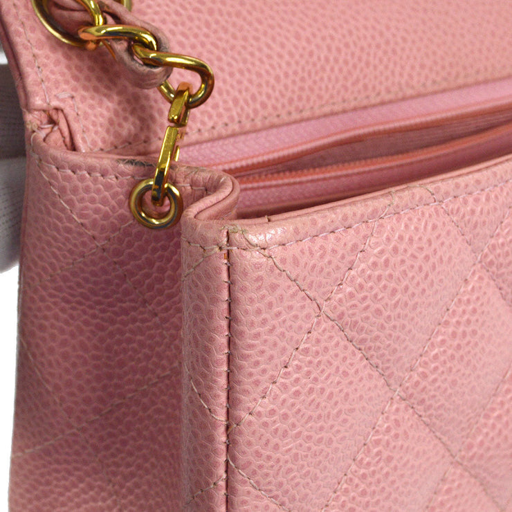 Chanel Classic Flap Mini Square Chain Shoulder Bag Pink Caviar