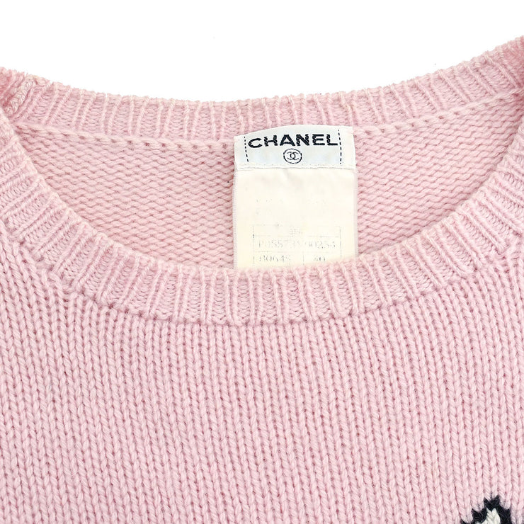 CHANEL CC Logo Wool Chevron Sweater Pink White