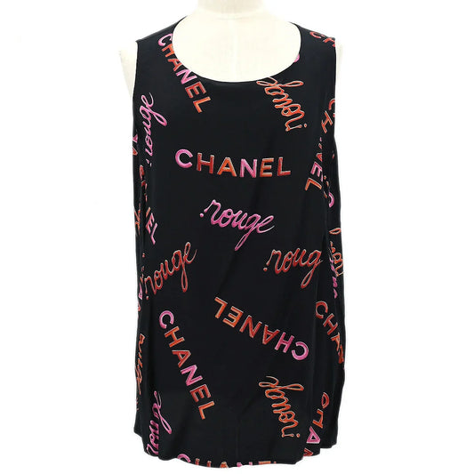 Chanel 1996 Spring Logo Pattern Sleeveless Silk Blouse #42