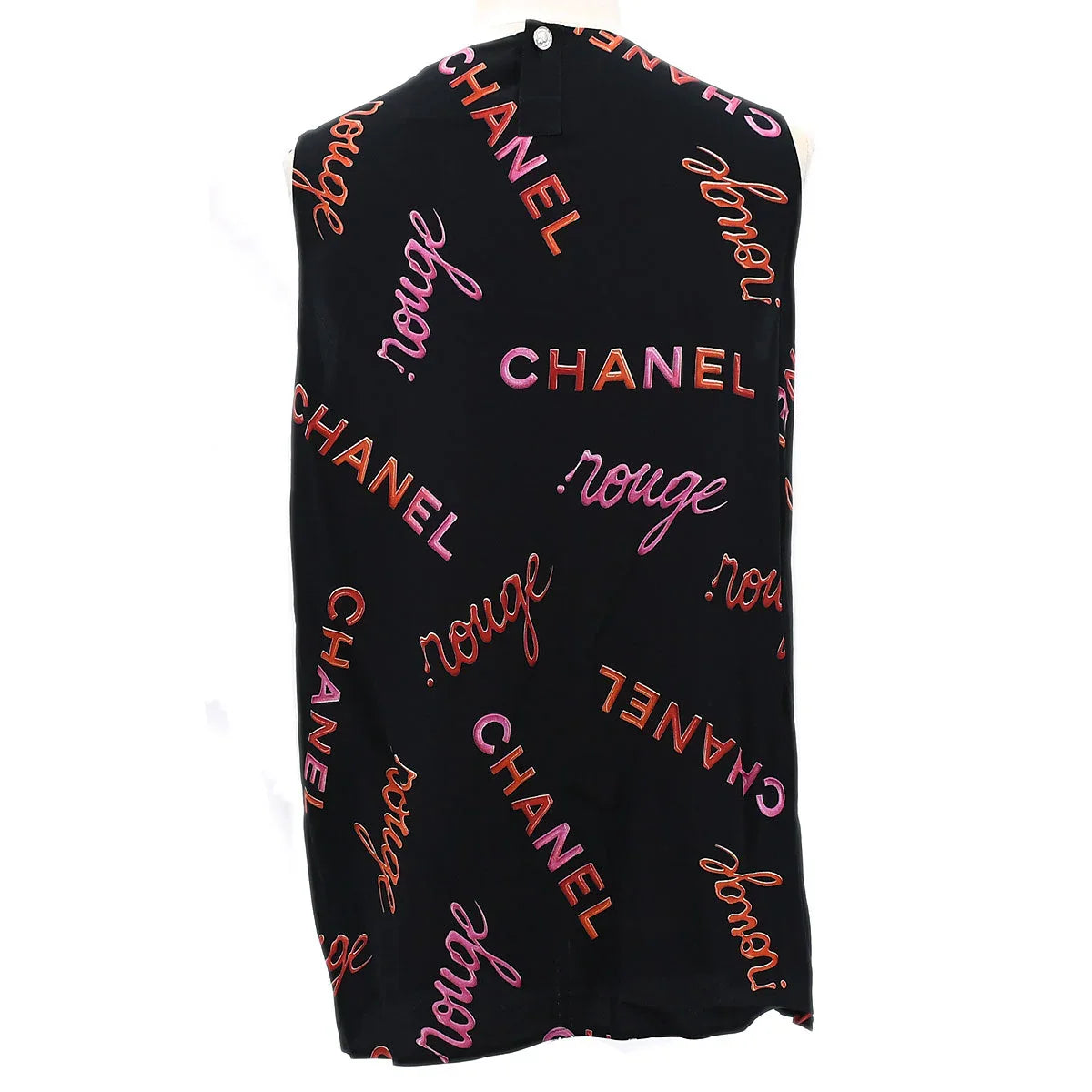 Chanel 1996 Spring Logo Pattern Sleeveless Silk Blouse #42